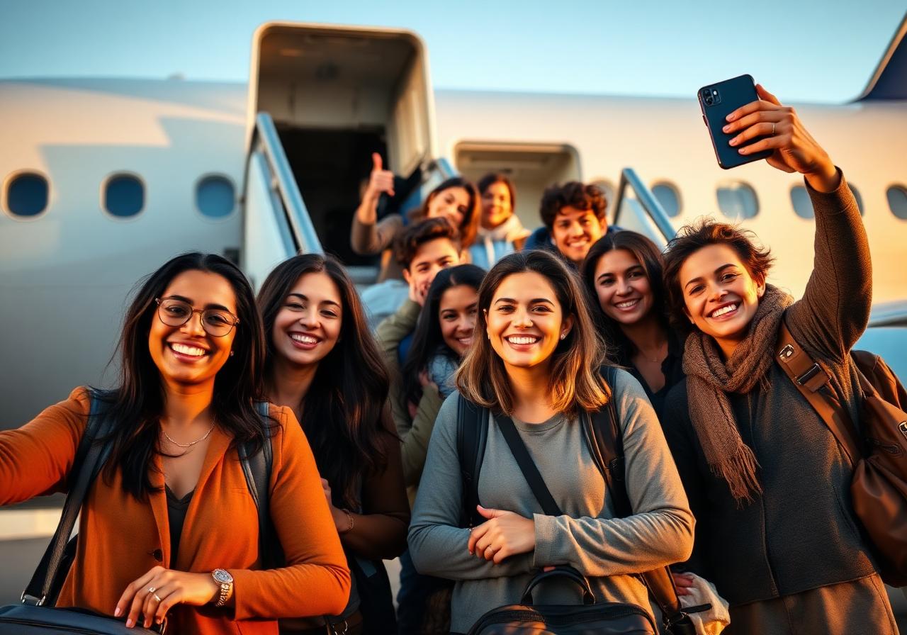 Clientes felizes embarcando para uma viagem